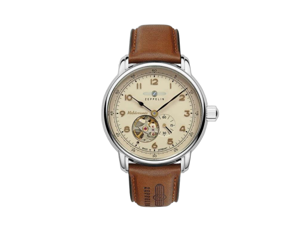 Zeppelin Méditerranée Open Heart Automatique 40mm cadran beige bracelet cuir