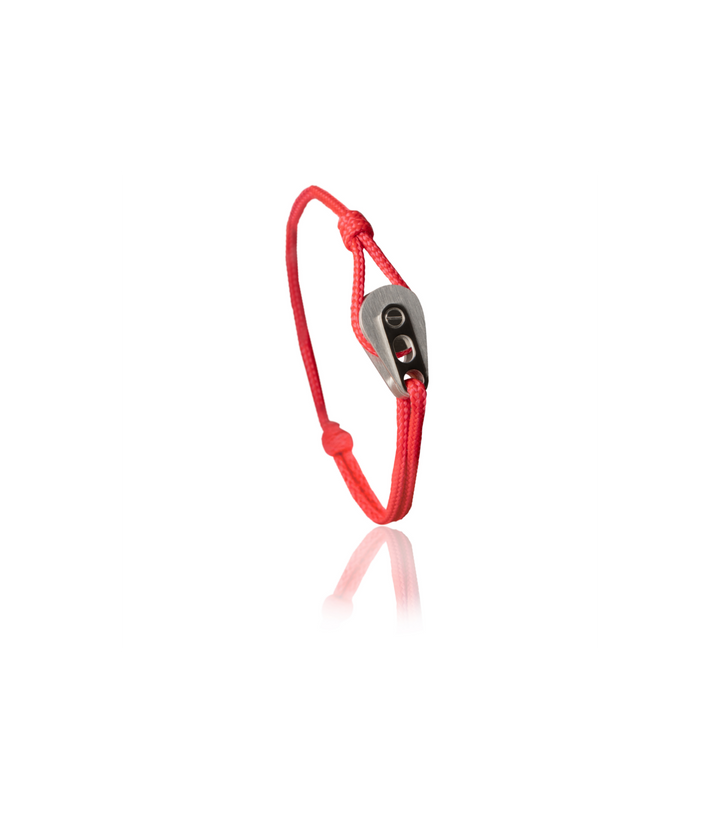 Bracelet Poulie Acier Brossé, Cordon Rouge -  - Latitude 46 - Bracelet - Les Champs d'Or