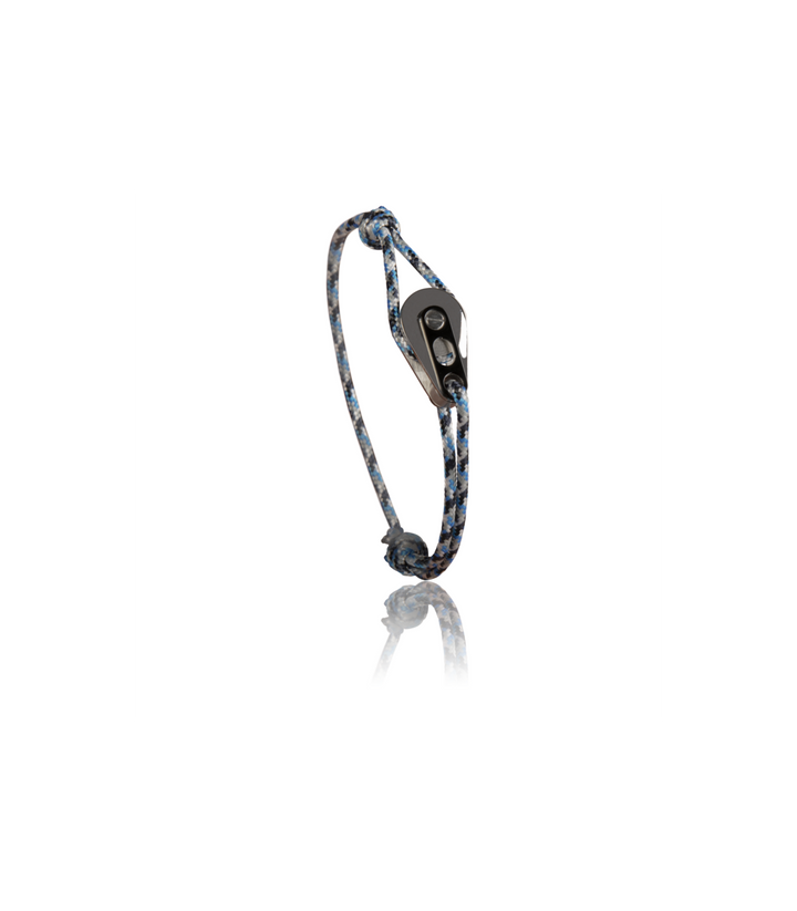 Bracelet Poulie Acier / PVD Noir, Cordon Camo Bleu - Bijoux - Latitude 46 - Les Champs d'Or