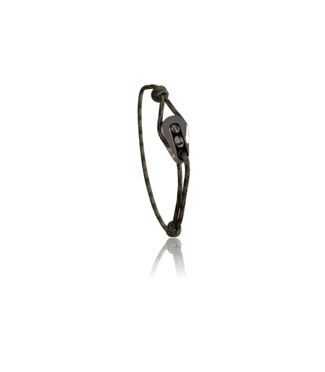 Bracelet Poulie Acier / PVD Noir, Cordon Kaki Foncé - Bijoux - Latitude 46 - Les Champs d'Or