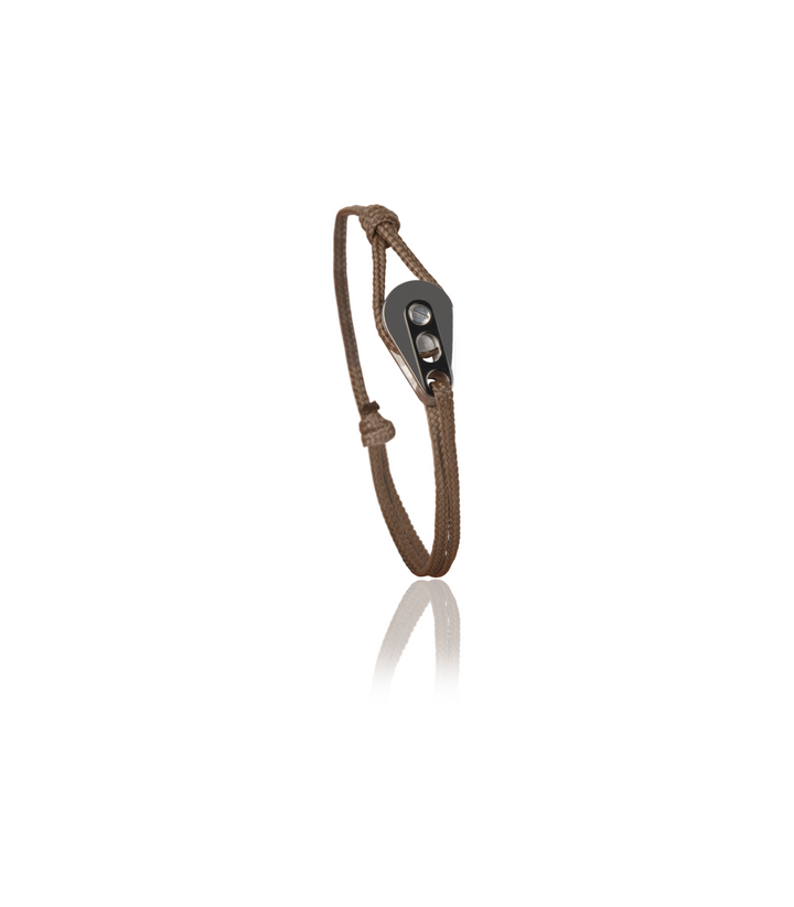 Bracelet Poulie Acier / PVD Noir, Cordon Chocolat - Bijoux - Latitude 46 - Les Champs d'Or