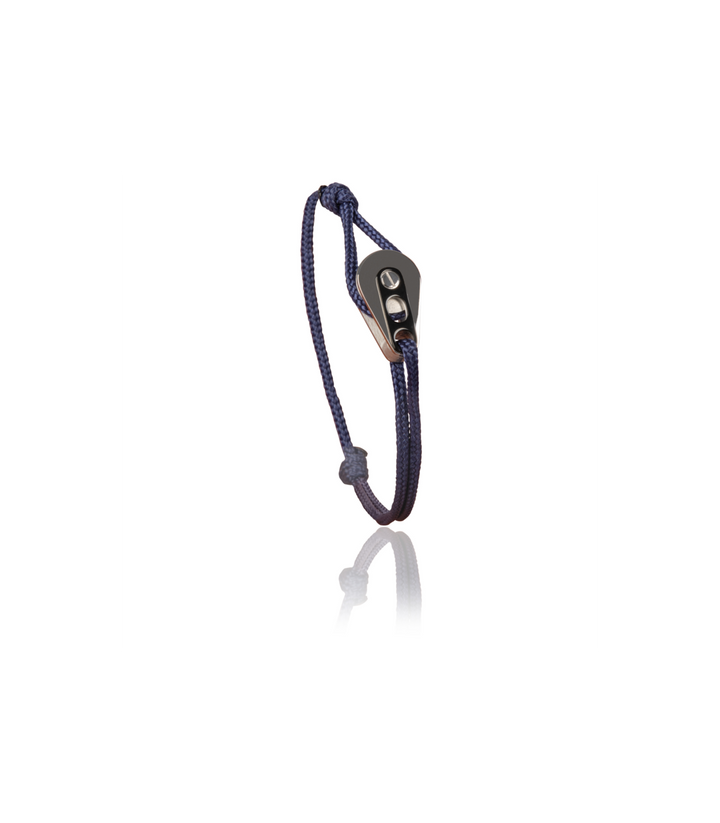 Bracelet Poulie Acier / PVD Noir, Cordon Navy -  - Latitude 46 - Bracelet - Les Champs d'Or