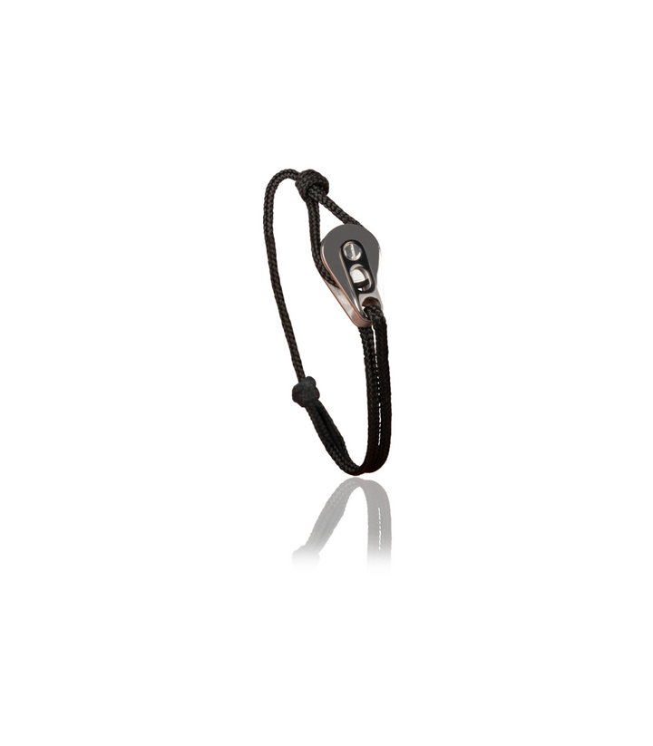 Bracelet Poulie Acier Brossé/PVD Noir, Cordon Noir - Latitude 46 - Bracelet - Les Champs d'Or