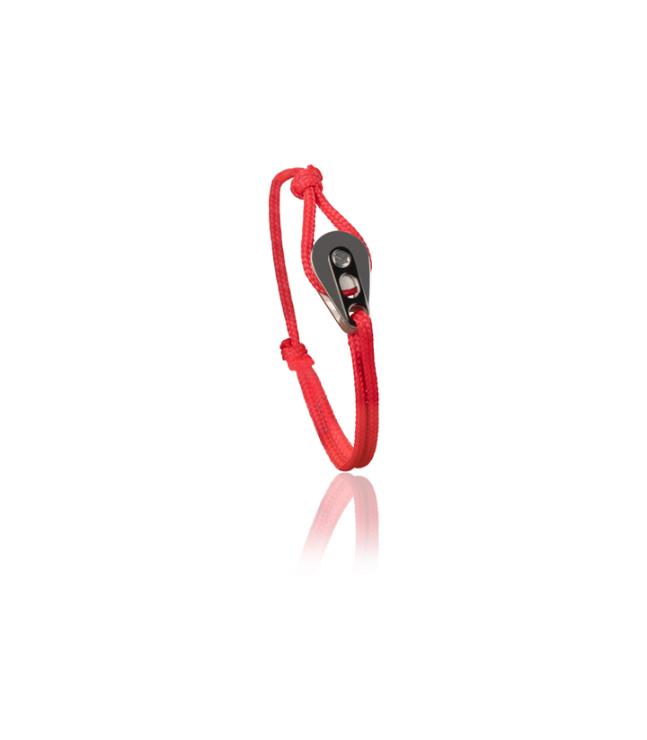 Bracelet Poulie Acier / PVD Noir, Cordon Rouge - Bijoux - Latitude 46 - Les Champs d'Or