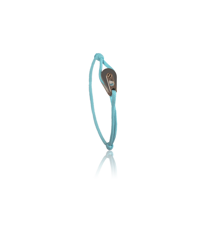 Bracelet Poulie Acier / PVD Or Rose, Cordon Turquoise - Bijoux - Latitude 46 - Les Champs d'Or