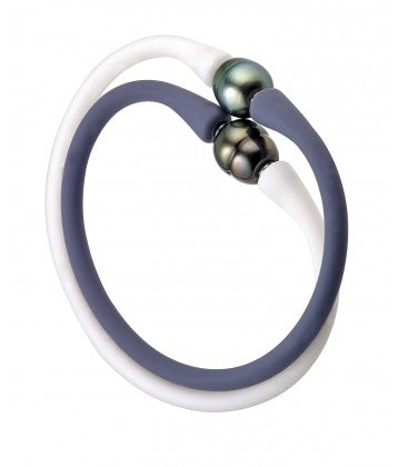 Bracelet Silicone + 1 Perle De Tahiti Cerclee 9,5 Mm Qualite Ab (BRA.EVASION-AGT) - Bracelet - Négoce îles - Les Champs d'Or