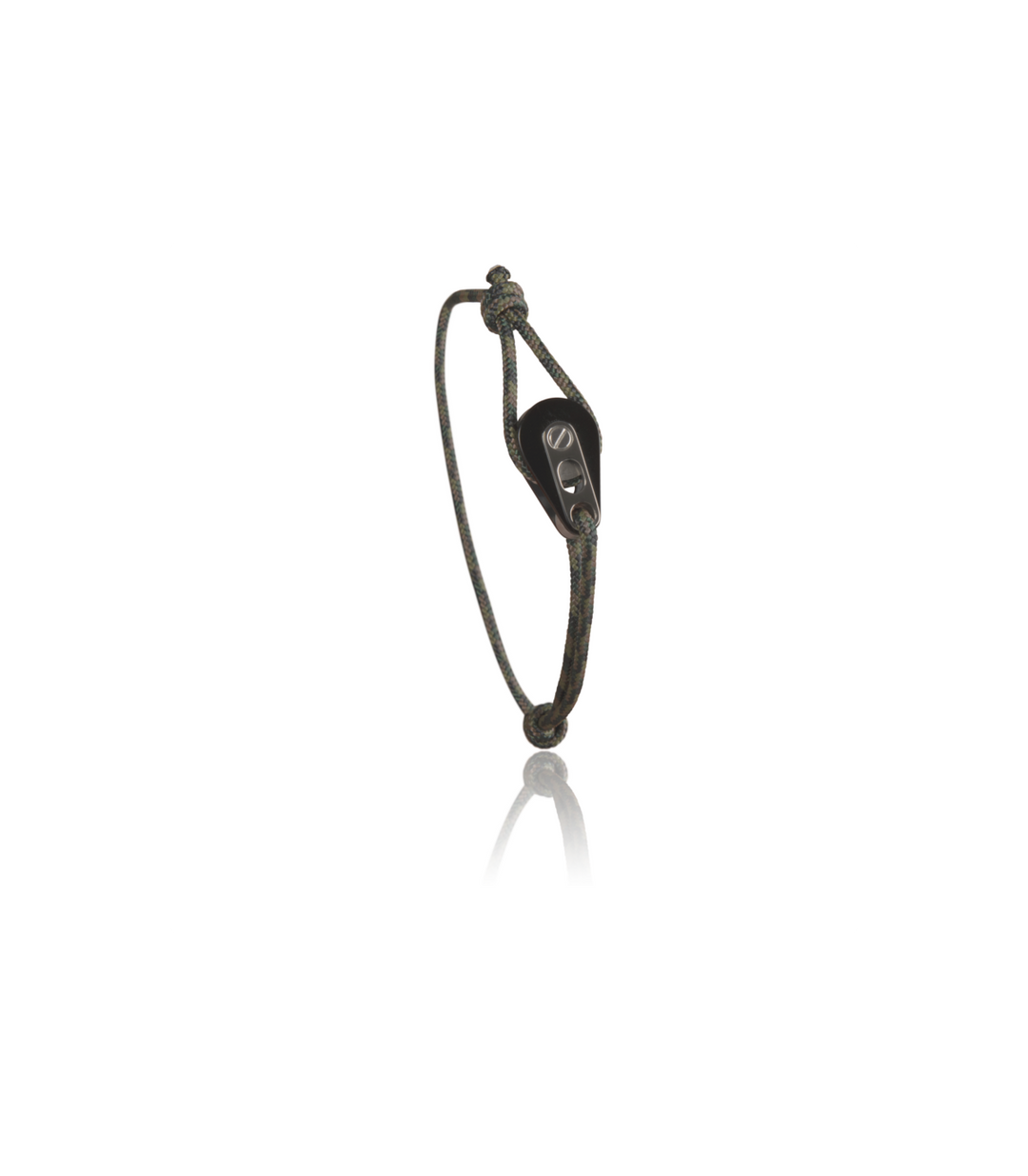 Bracelet Poulie PVD Noir / Acier, Cordon Camo Kaki Foncé - Latitude 46 - Bracelet - Les Champs d'Or