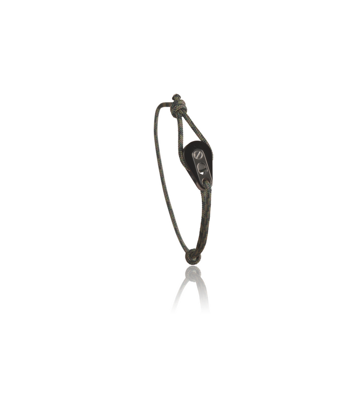 Bracelet Poulie PVD Noir / Acier, Cordon Camo Kaki Foncé - Latitude 46 - Bracelet - Les Champs d'Or