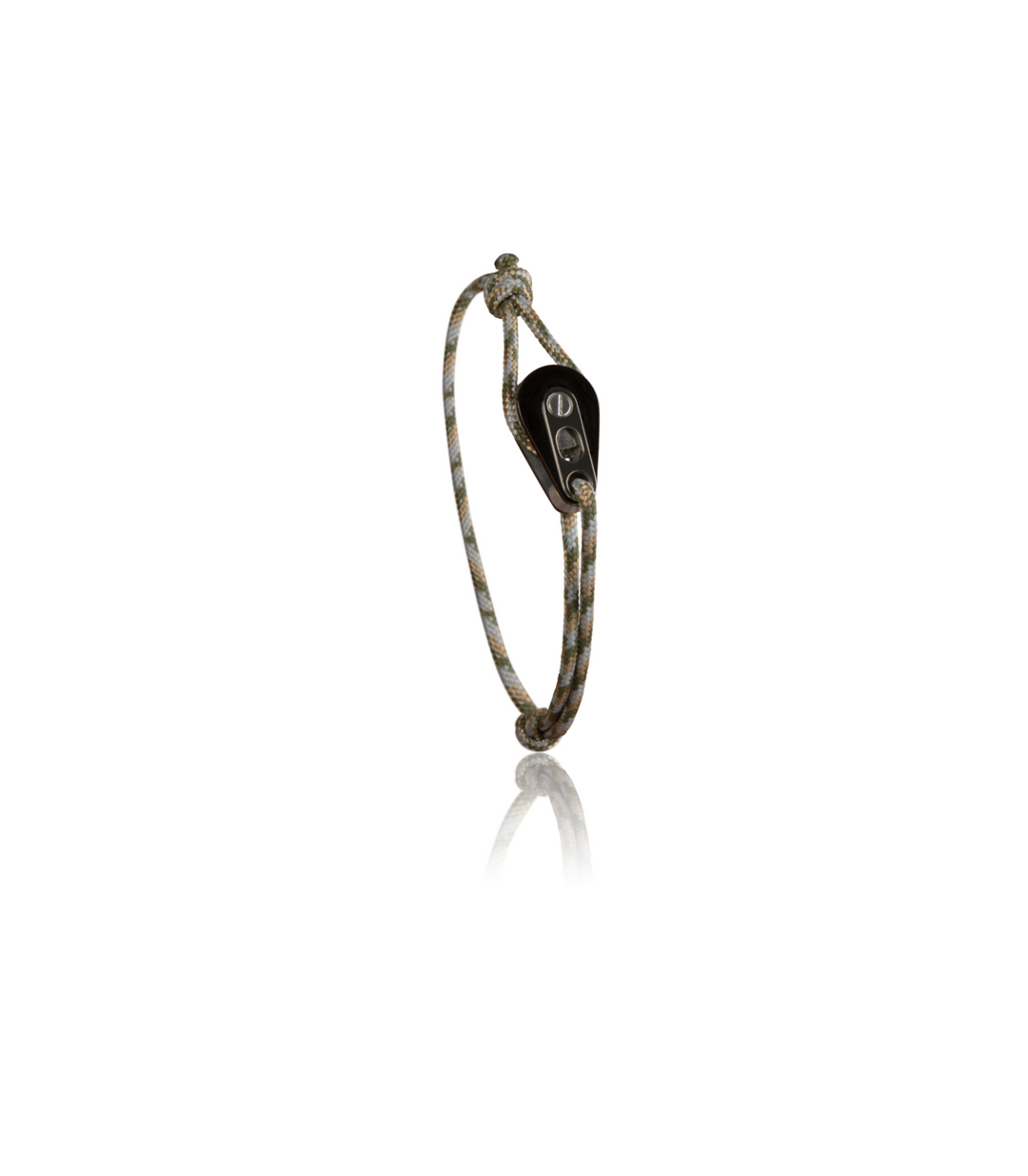 Bracelet Poulie PVD Noir / Acier, Cordon Camo Kaki Clair - Latitude 46 - Bracelet - Les Champs d'Or