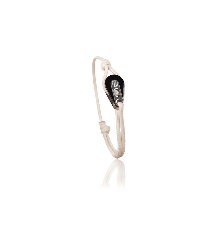 Bracelet Poulie PVD Noir / Acier, Cordon Blanc - Latitude 46 - Bracelet - Les Champs d'Or