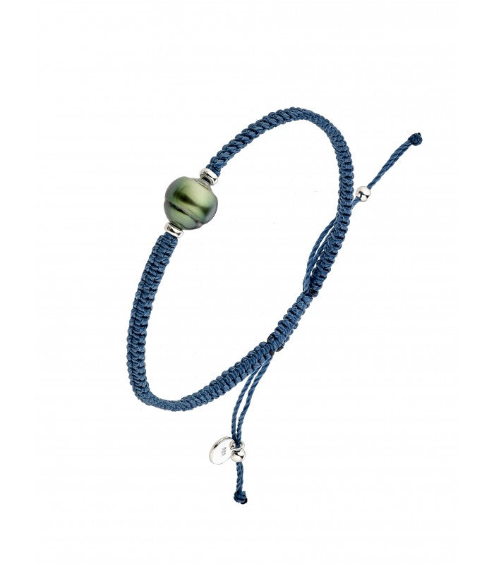 Bracelet 1 Perle De Tahiti Cerclee 8/10 Mm Sur Coton Cire Qualite A 1 Gr (MACRAME.GY1P-AGT) - Bracelet - Négoce îles - Les Champs d'Or