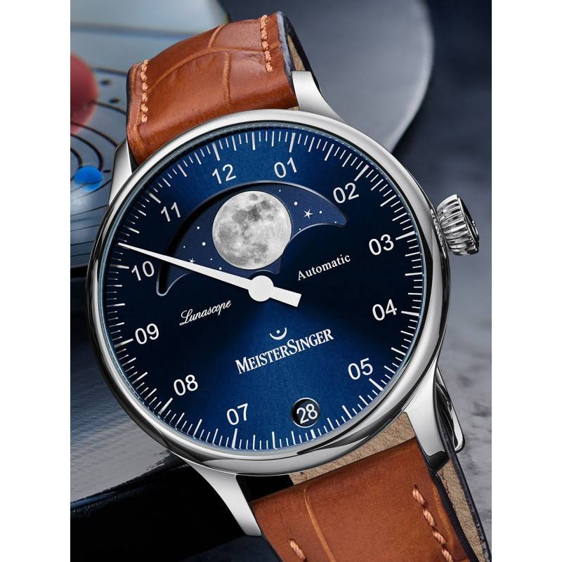 MeisterSinger - Montre Mono-Aiguille Lunascope Bleu  LS908 - Les Champs d'Or