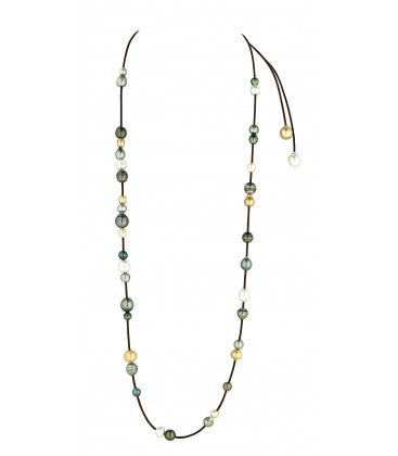 Sautoir Cuir 17 Perles Cerclees 10/15 Mm, Longueur Reglable Et Perles Coulissantes Argent 1 Gr - Sautoir - Négoce îles - Les Champs d'Or