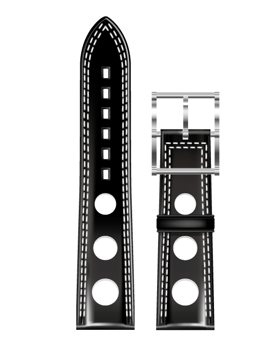 Bracelet de Montre Cuir Noir A Trous Double Piqure Blanche 22x19 - Bracelets Montres - B.R.M - Les Champs d'Or