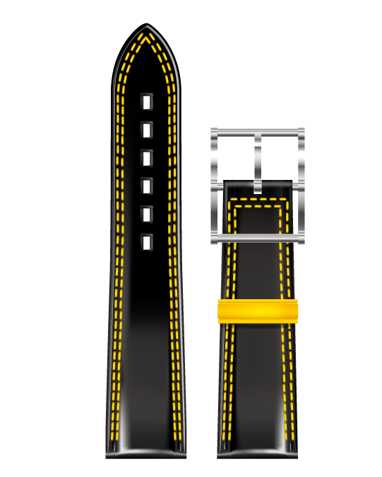 Bracelet de Montre Cuir Noir Double Piqure Jaune 26x24 - Bracelets Montres - B.R.M - Les Champs d'Or