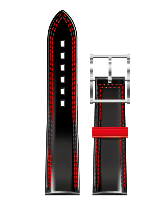 Bracelet de Montre Cuir Noir Double Piqure Rouge 26x24 - Bracelets Montres - B.R.M - Les Champs d'Or