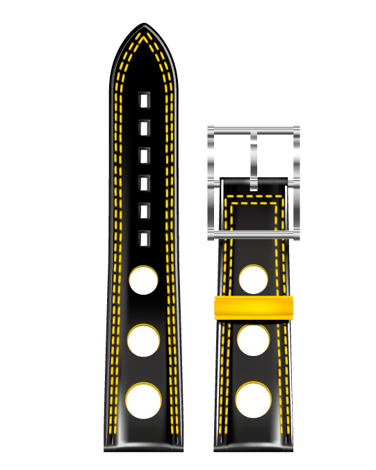 Bracelet de Montre Cuir Noir A Trous Double Piqure Jaune 26x24 - Bracelets Montres - B.R.M - Les Champs d'Or