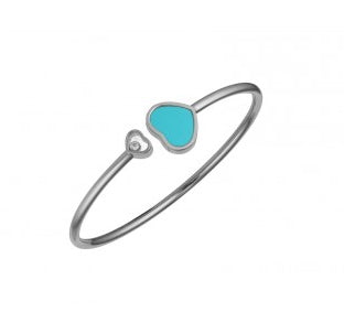 Bracelet Jonc Happy Heart Or Blanc Pierre Turquoise Taille M 857482-1403 - Bracelet - Chopard - Les Champs d'Or