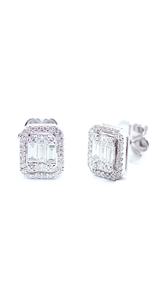 Boucles d'Oreilles Illusion entourage Moyen modèle Or Blanc Diamants taille baguette et brillants EM150LE/38 - Purity Jewelry - Bijoux - Les Champs d'Or