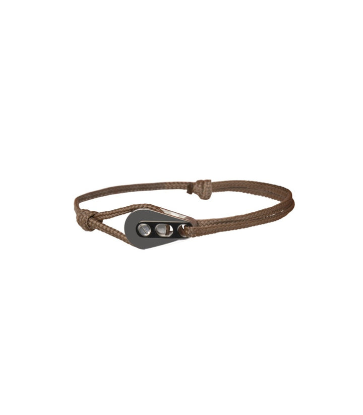 Bracelet Poulie Acier / PVD Noir, Cordon Chocolat - Bijoux - Latitude 46 - Les Champs d'Or