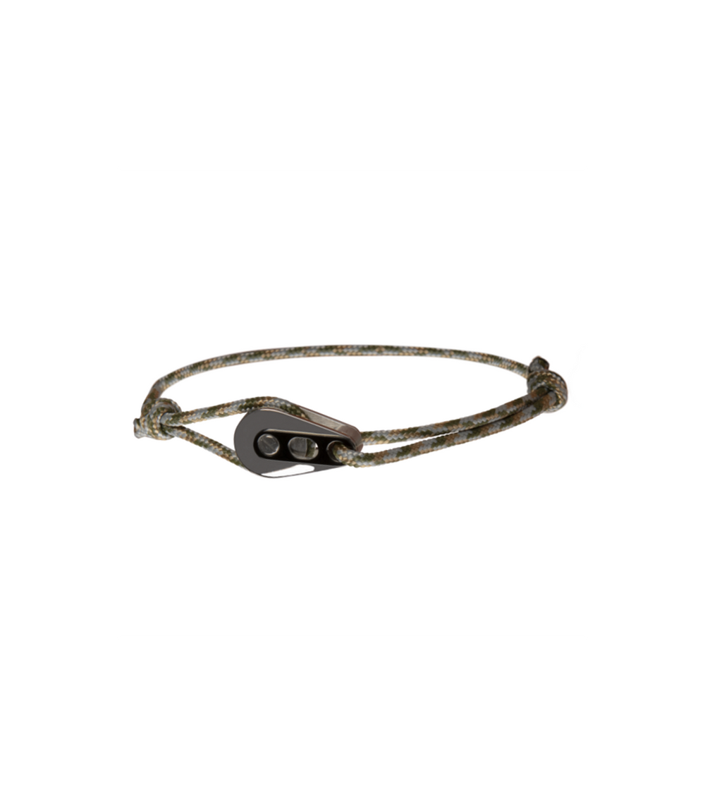 Bracelet Poulie Acier / PVD Noir, Cordon Kaki Clair - Bijoux - Latitude 46 - Les Champs d'Or