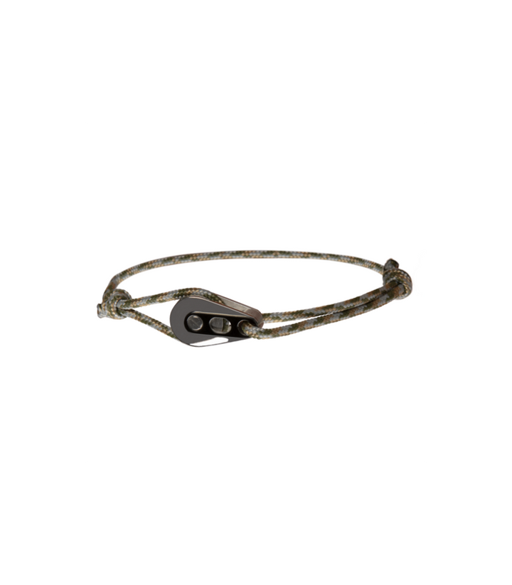 Bracelet Poulie Acier / PVD Noir, Cordon Kaki Clair - Bijoux - Latitude 46 - Les Champs d'Or