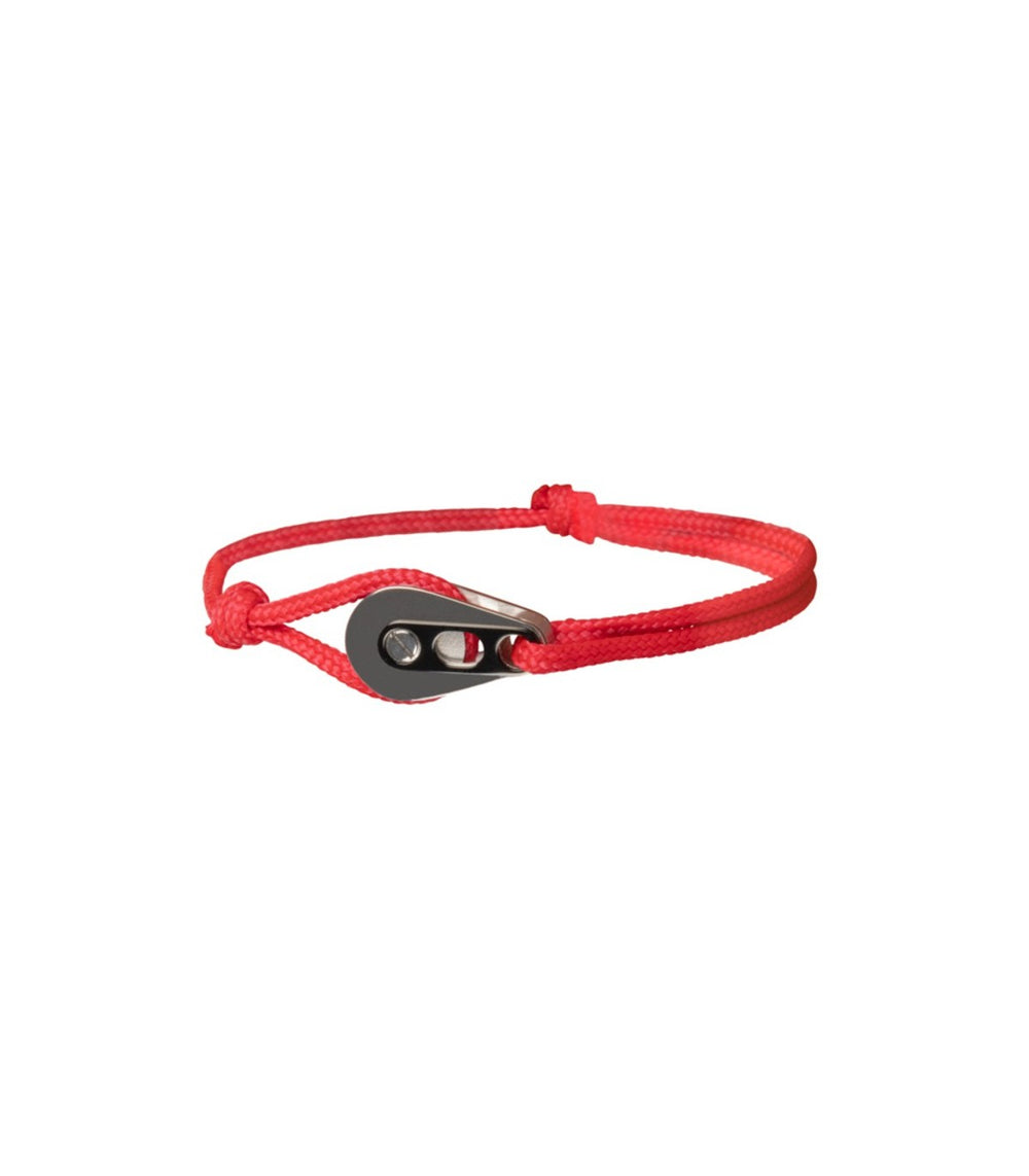Bracelet Poulie Acier / PVD Noir, Cordon Rouge - Bijoux - Latitude 46 - Les Champs d'Or