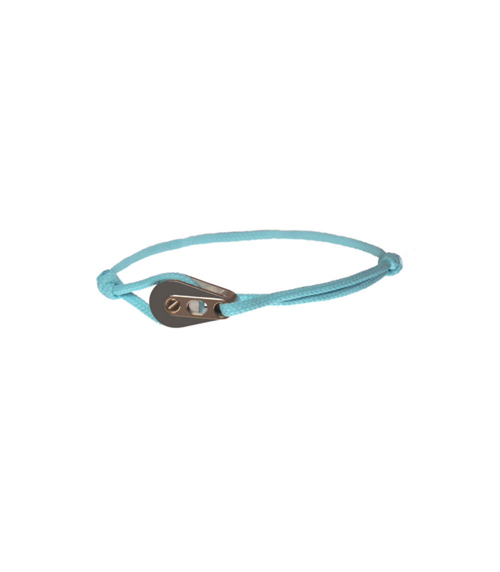 Bracelet Poulie Acier / PVD Or Rose, Cordon Turquoise - Bijoux - Latitude 46 - Les Champs d'Or