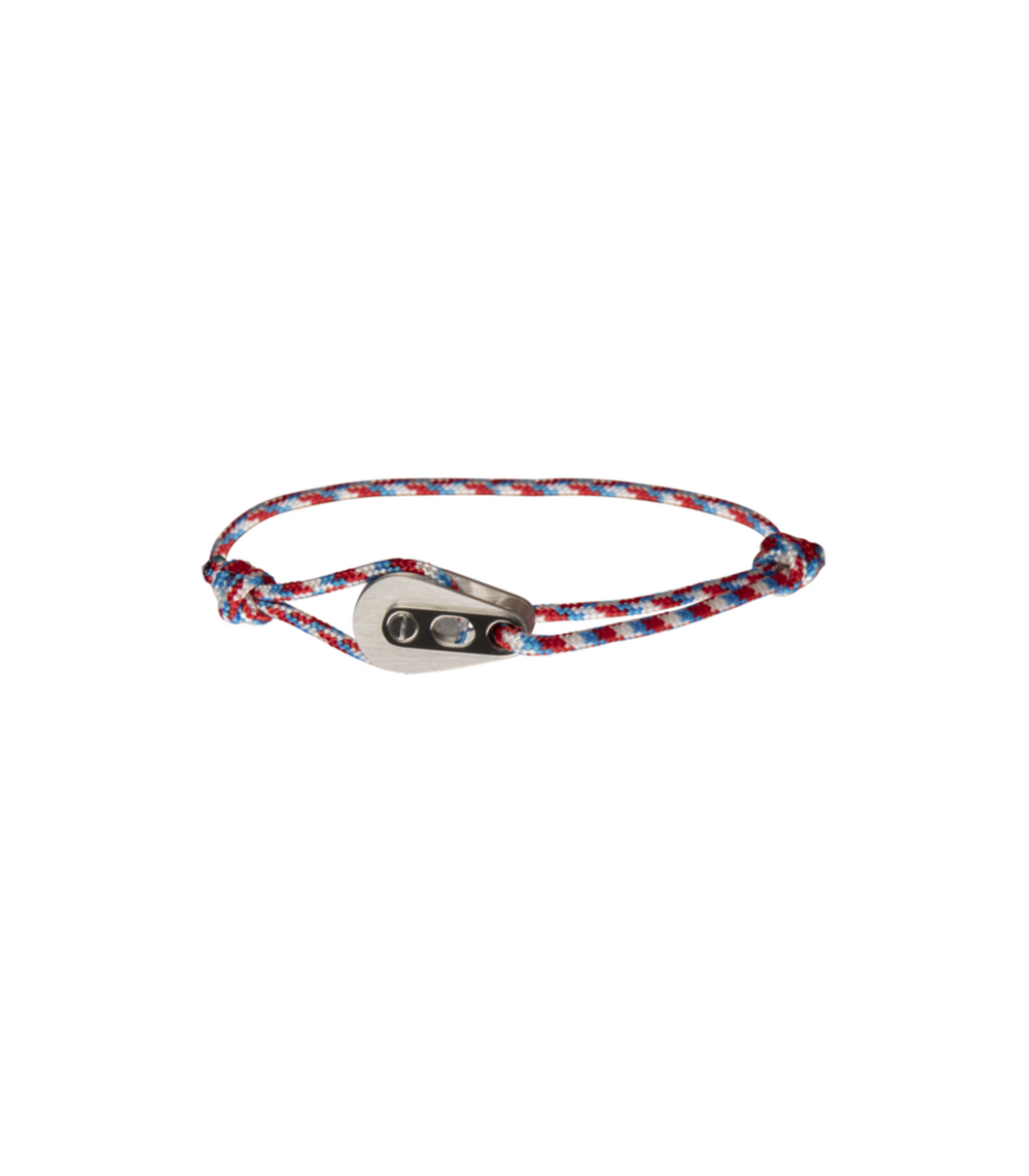 Bracelet Poulie Acier Brossé, Cordon Camo Bleu/Rouge - Bijoux - Latitude 46 - Les Champs d'Or