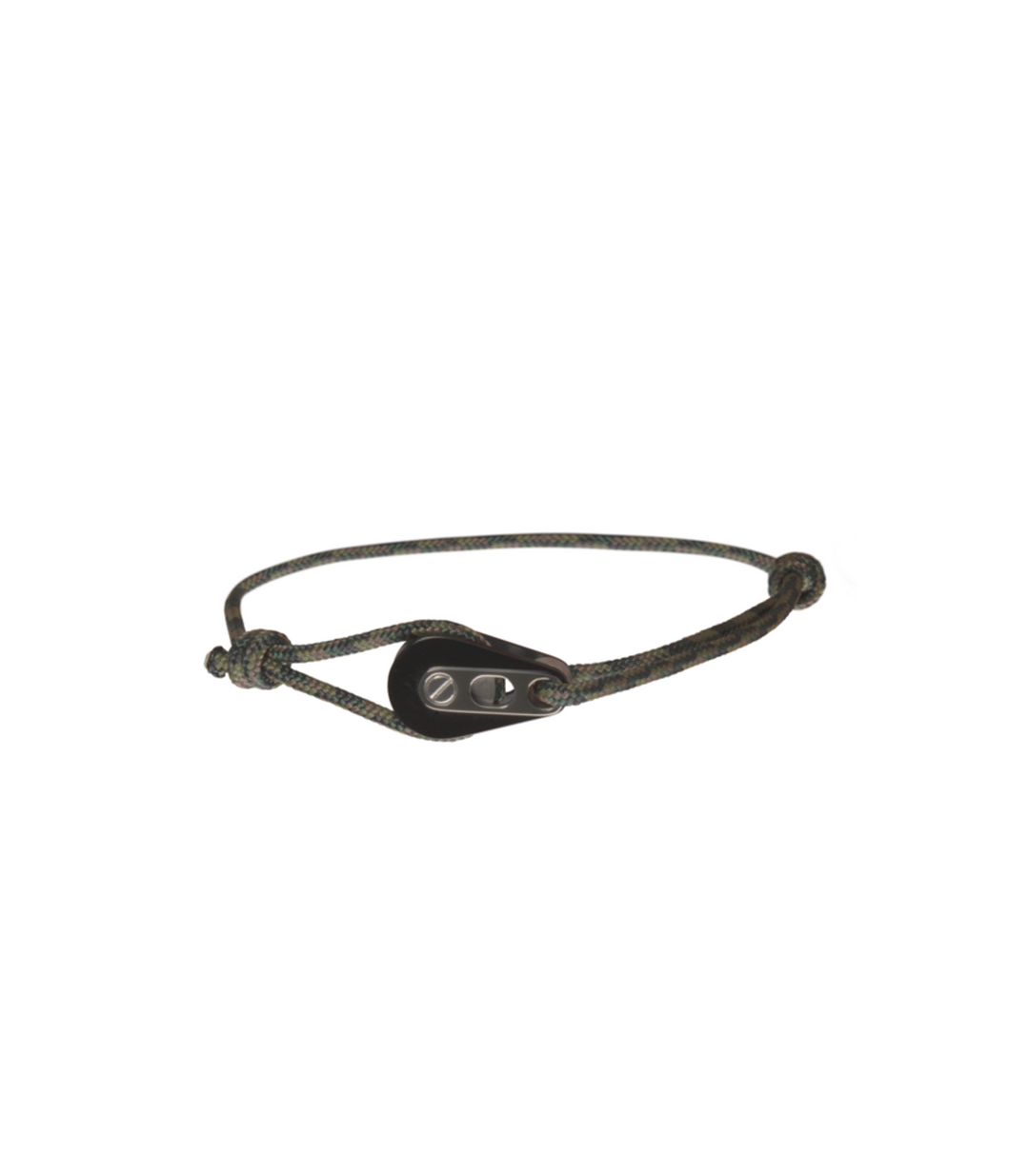Bracelet Poulie PVD Noir / Acier, Cordon Camo Kaki Foncé - Bijoux - Latitude 46 - Les Champs d'Or