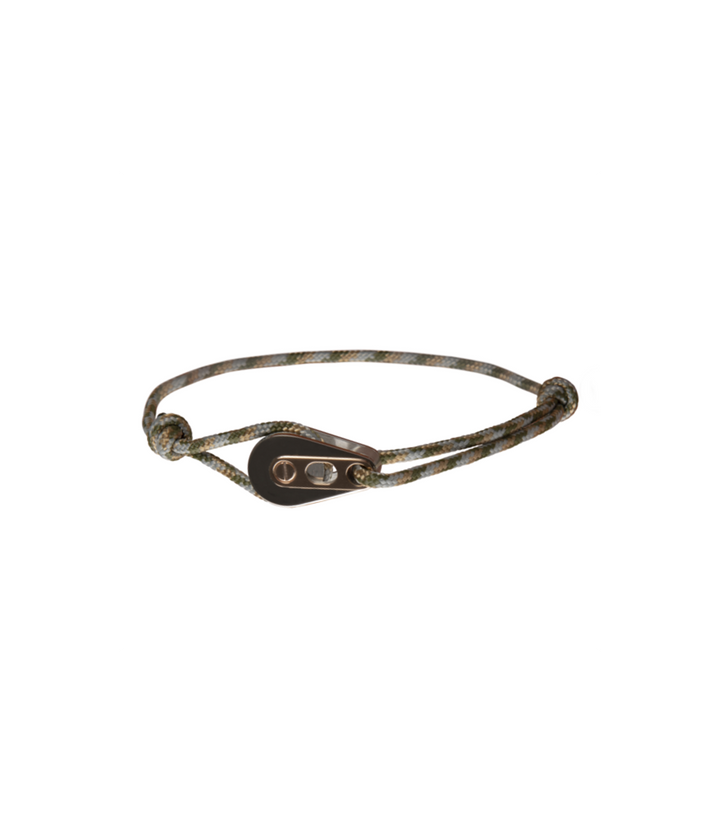 Bracelet Poulie PVD Noir / Acier, Cordon Camo Kaki Clair - Bijoux - Latitude 46 - Les Champs d'Or