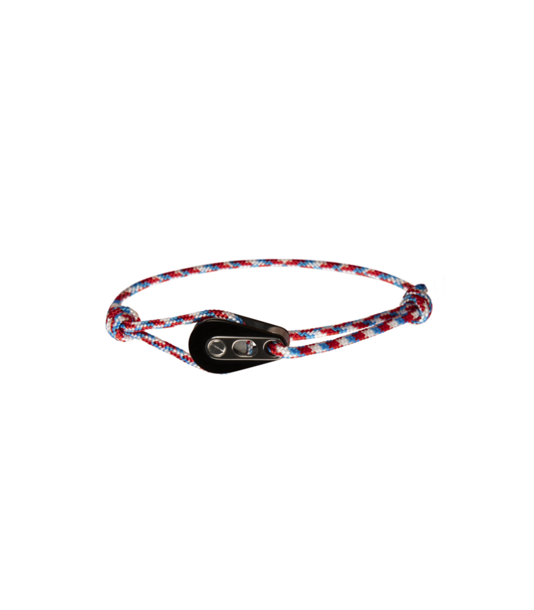 Bracelet Poulie PVD Noir / Acier, Camo Cordon Bleu / Rouge - Bijoux - Latitude 46 - Les Champs d'Or