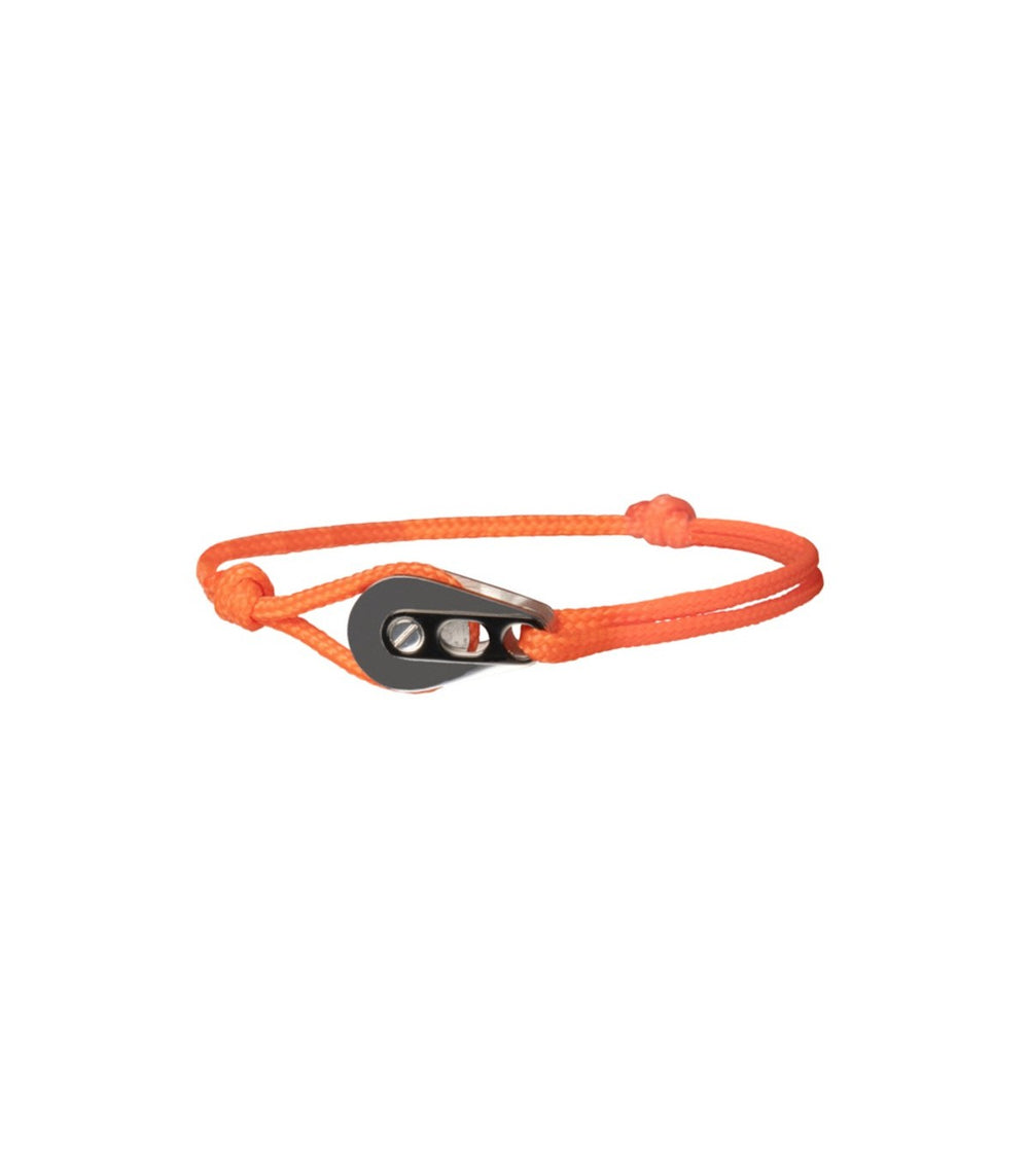 Bracelet Poulie Acier / PVD Noir, Cordon Orange - Bijoux - Latitude 46 - Les Champs d'Or