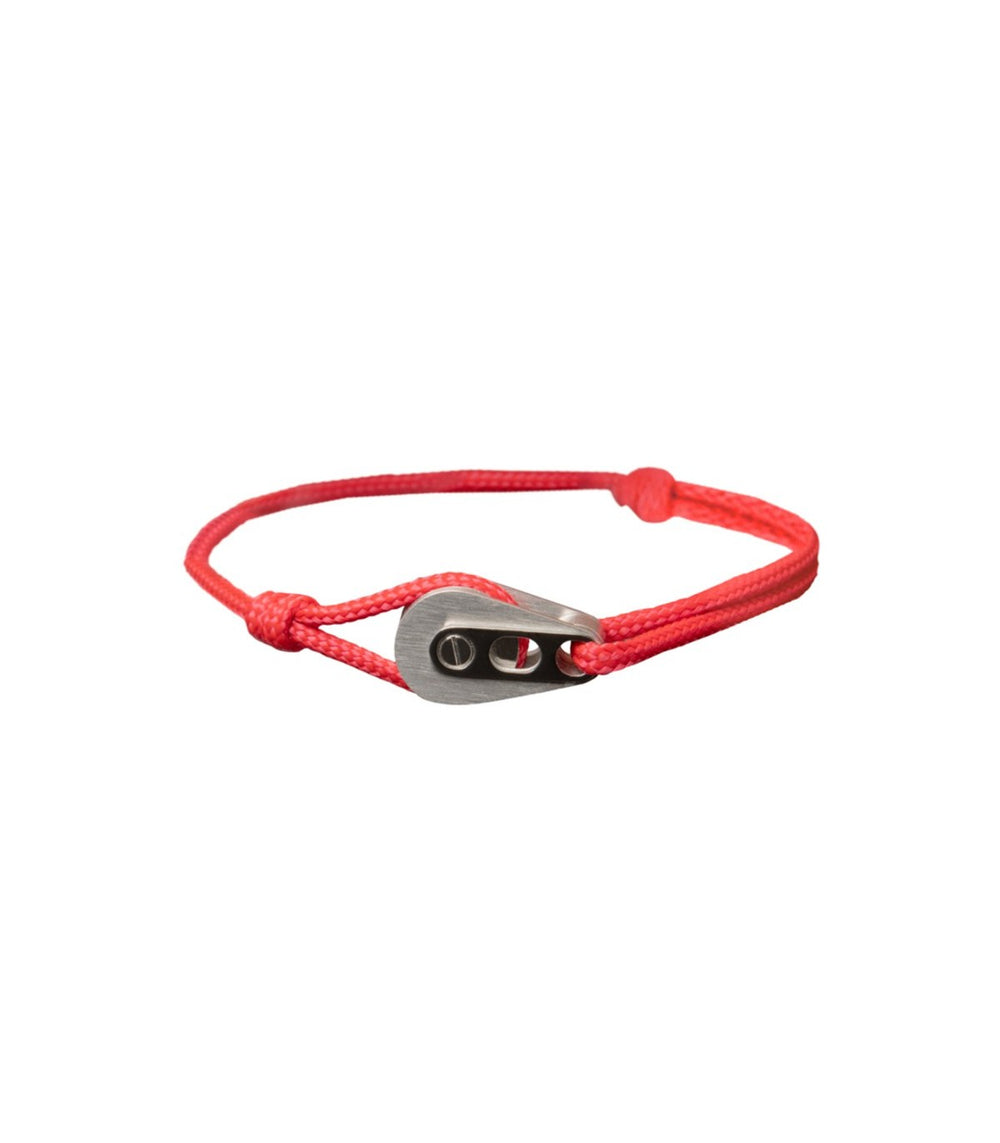 Bracelet Poulie Acier Brossé, Cordon Rouge - Bijoux - Latitude 46 - Les Champs d'Or