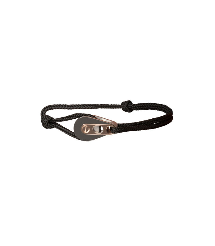 Bracelet Poulie Acier / PVD Or Rose, Cordon Noir - Bijoux - Latitude 46 - Les Champs d'Or
