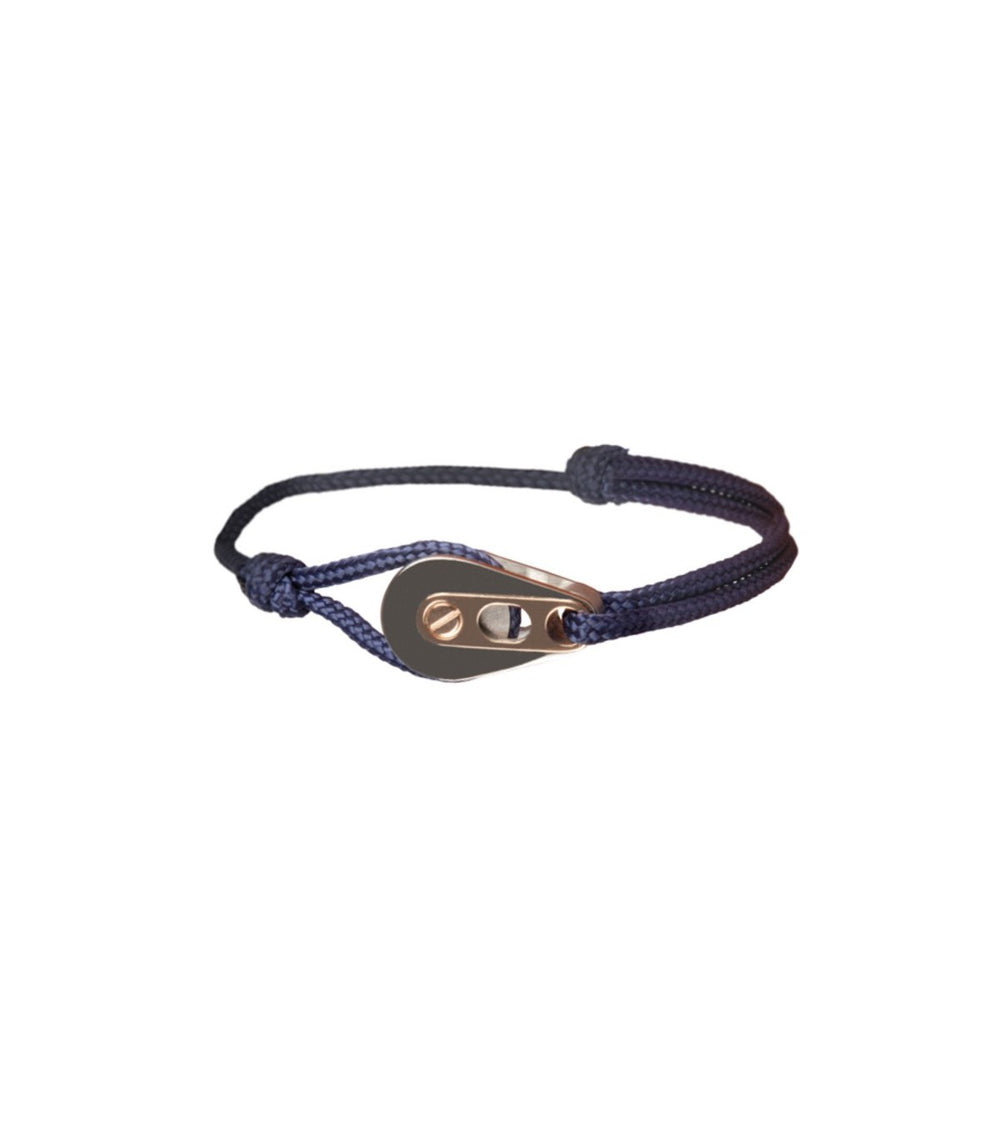 Bracelet Poulie Acier / PVD Or Rose, Cordon Navy - Bijoux - Latitude 46 - Les Champs d'Or