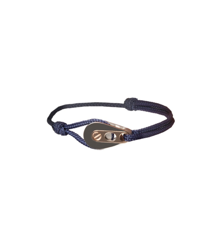 Bracelet Poulie Acier / PVD Or Rose, Cordon Navy - Bijoux - Latitude 46 - Les Champs d'Or